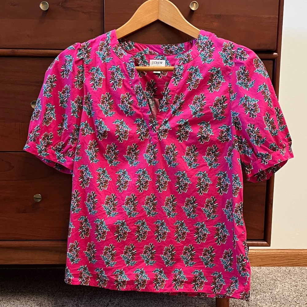 J. Crew Bright Pink Floral Blouse